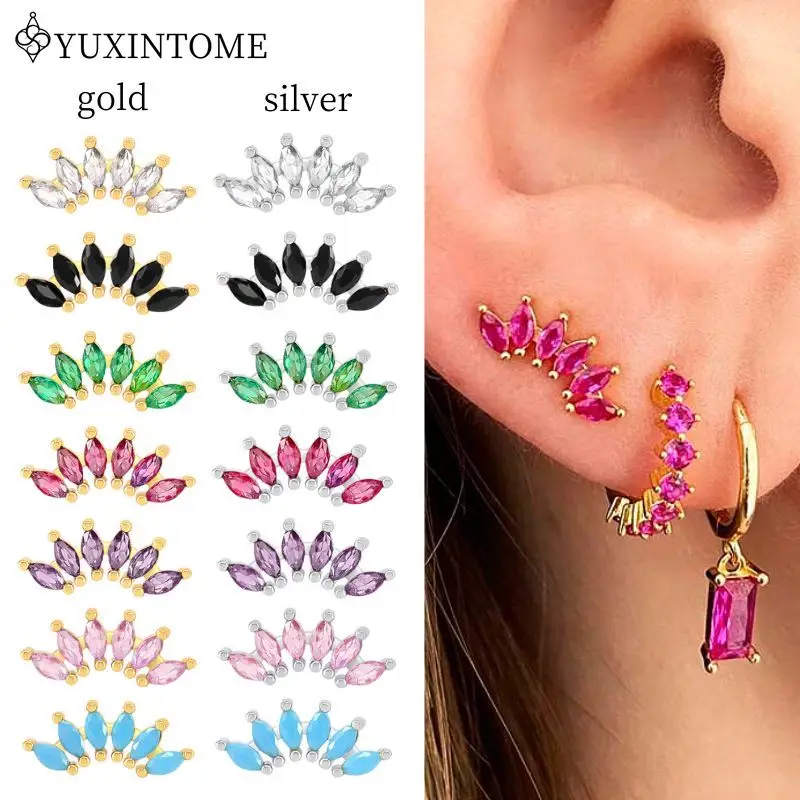 925 Silver Needle Horse Eye Multi-color Zircon Stud Earrings For Women Luxury Crystal Earrings Fashion Party Jewelry Wholesale