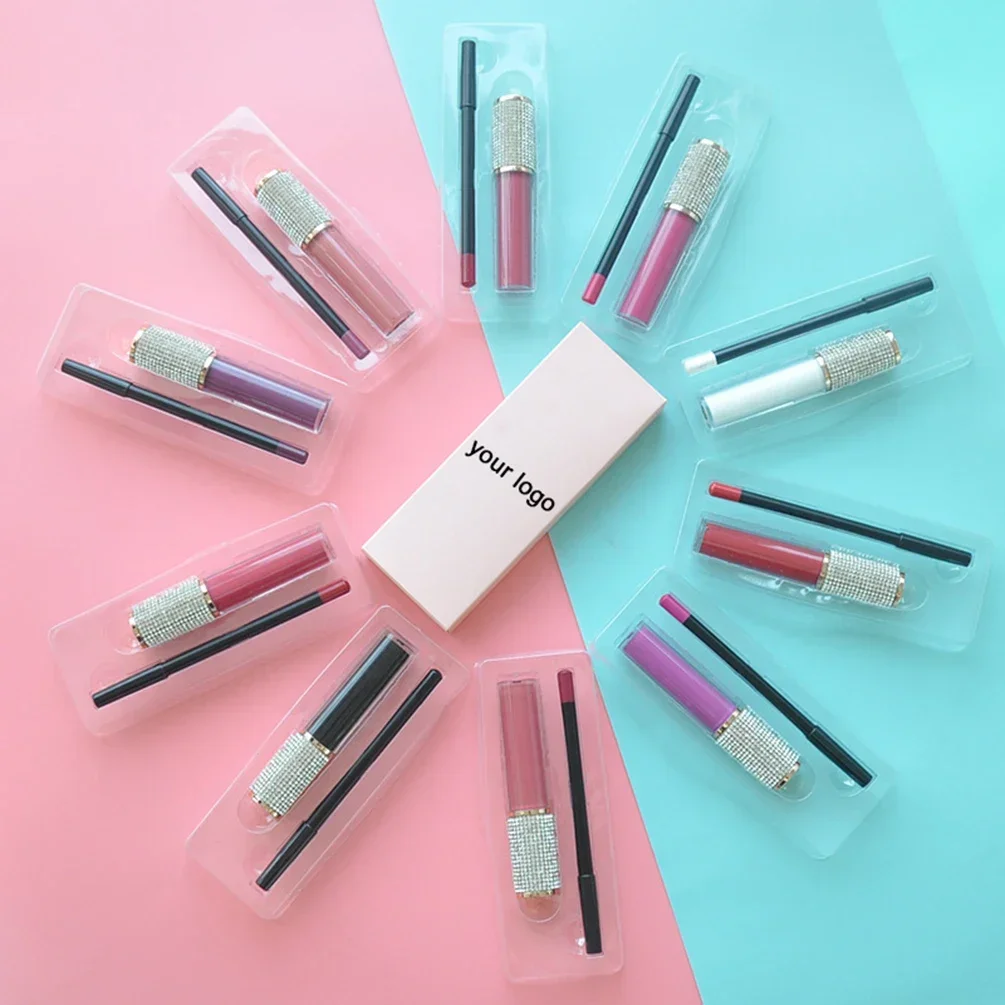 Private Label 20color Lip Gloss&Lipliner Kit Pigment Long Lasting Non-stick Waterproof Custom Logo Makeup Wholesale Cruelty Free