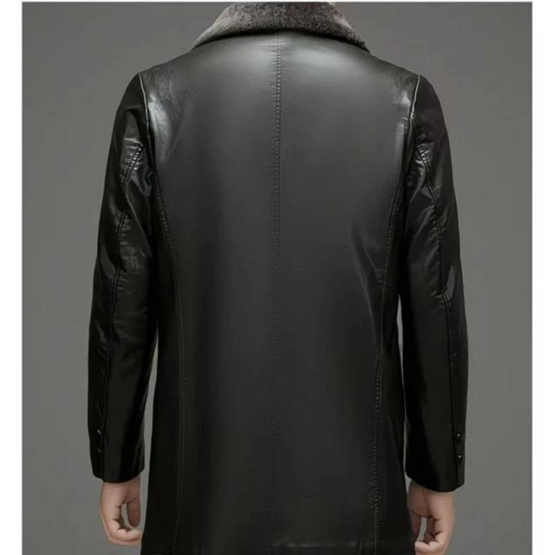 2026 New Men Fashion Casual Fur Integrated Leather Coat Winter Men Mid-Length Thickened Wool Liner Warm Sheep Leather Jacket