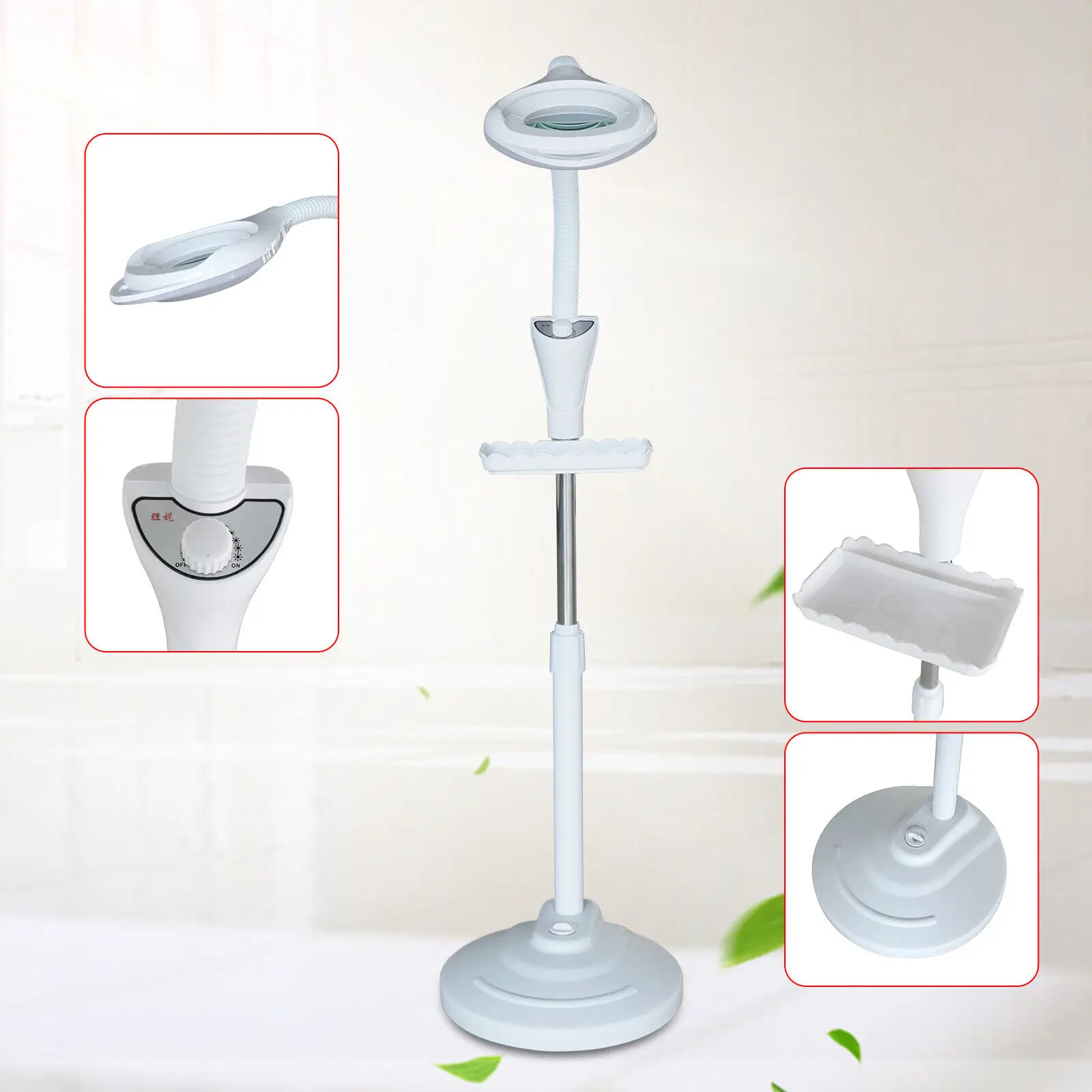16X Magnifying Floor Lamp with LED Light Adjustable Stand for Tattoo Artists Beauty Salon Hobby Craft Work