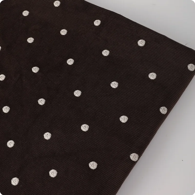 

Ins style brown cherry polka dot embroidered corduroy fabric for shirt, dress, pants and children's clothing diy cotton fabric