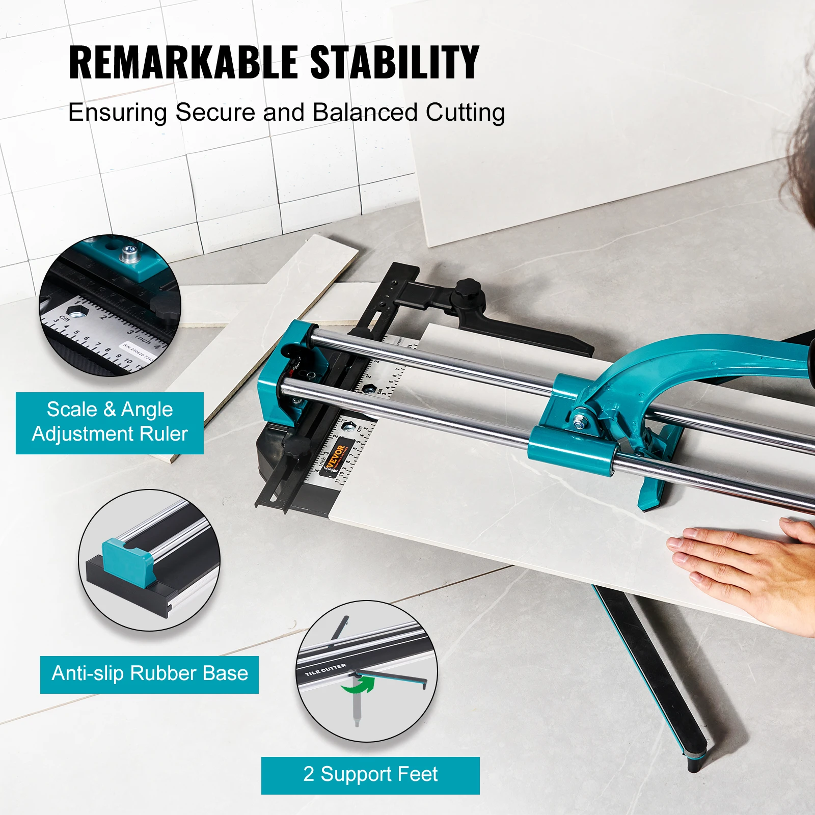 VEVOR Manual Tile Cutter Laser Positioning Single Rails W/ Supporting Feet Professional Push Knife for Cutting Ceramic Porcelain