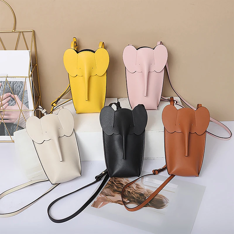 Cute Elephant Crossbody Bags para meninas e mulheres, bolsas pequenas de couro macio, carteira de cartão, bolsas de ombro para telefone