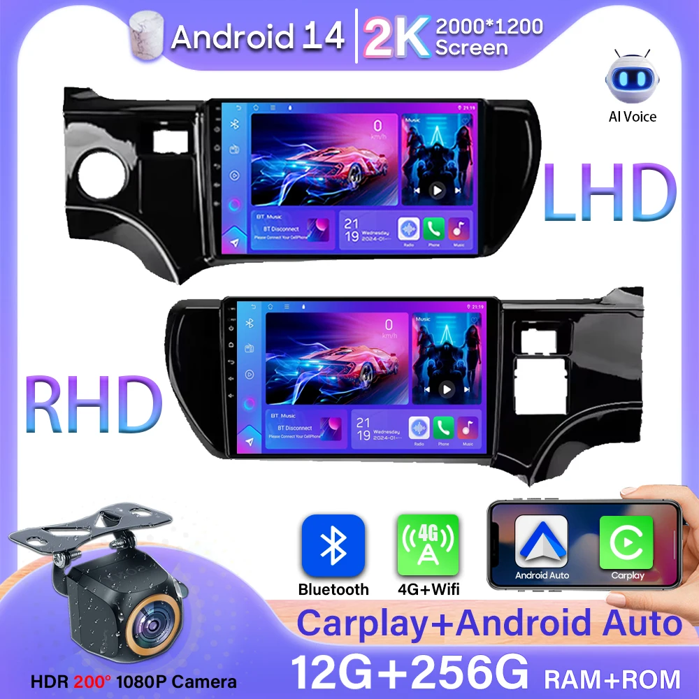 

Car Radio Carplay For Toyota Aqua 2011 - 2017 GPS Navigation Android Auto Stereo Video Multimedia Player 4G BT Wifi No 2din DVD