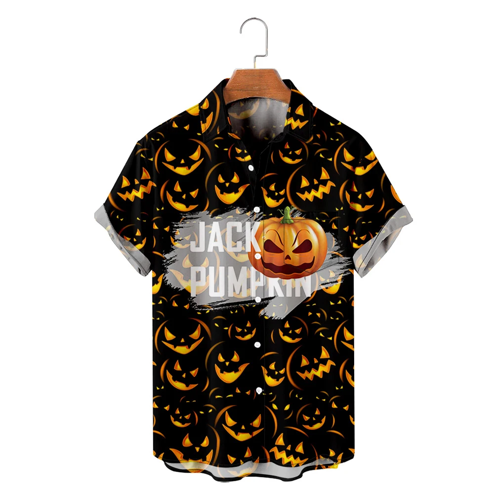 

Men's Hawaiian T-Shirt Y2K Hombre Fashion Shirt Halloween Pumpkin 3D Print Cozy Casual Short Sleeve Beach Oversized Clothes 7