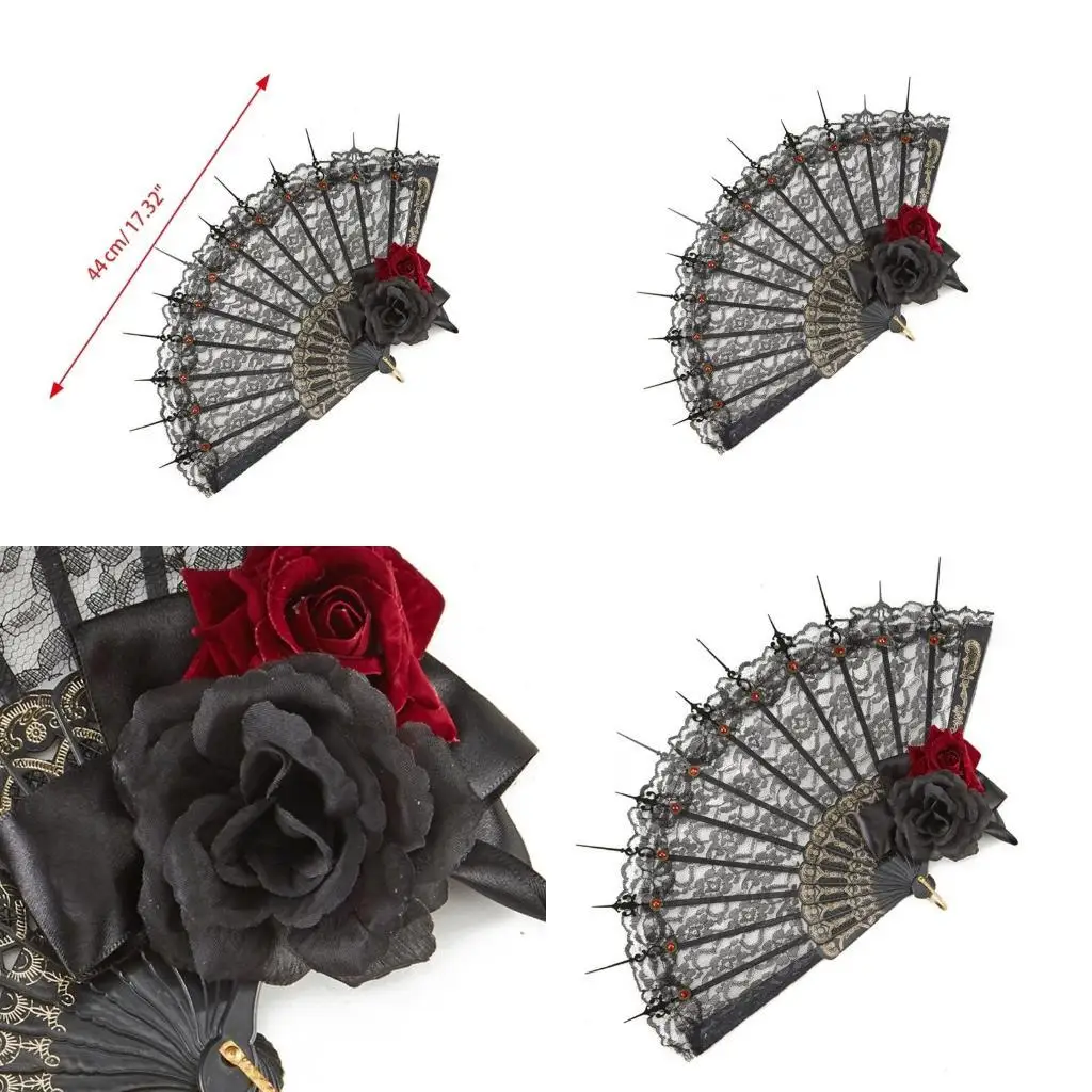 

39BB Lace FAN японцы для страза Rose Foad Fan Fan Dark Gothic Court Dance Hand Fan Подарок для свадебной вечеринки