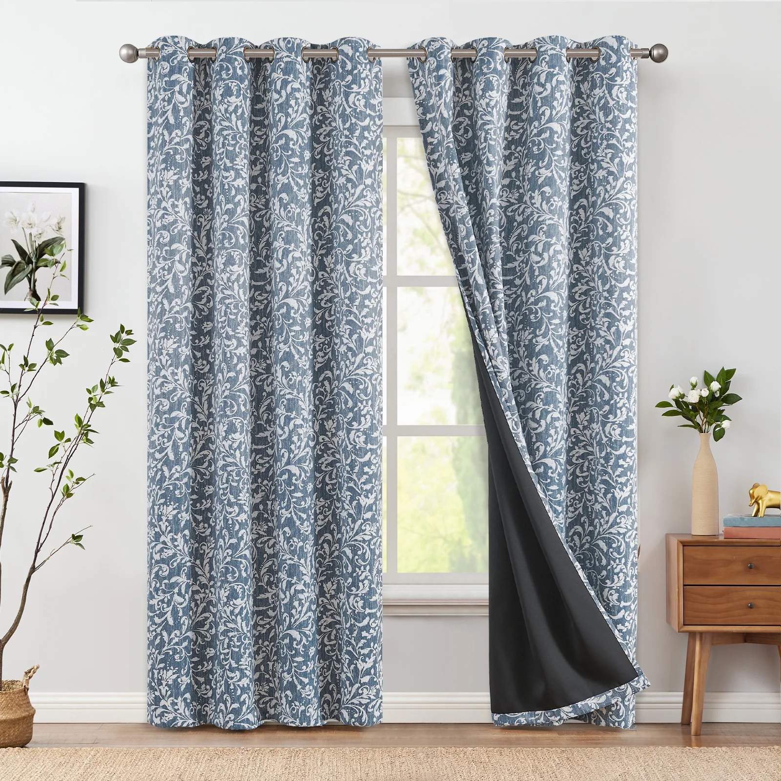 

jinchan Blackout Curtains for Bedroom Taupe Grey Scroll Floral Patterned Curtains for Living Room, Vintage Art Deco Drapes
