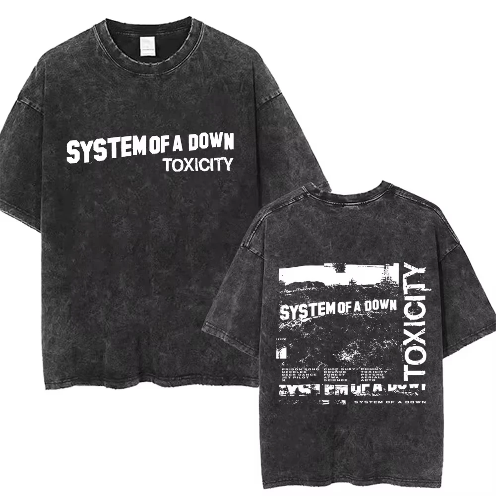 Camisetas con gráficos lavados del álbum System of A Down Toxicity para hombre y mujer, camiseta de gran tamaño Rock, camisetas de Metal alternativas Vintage para hombre