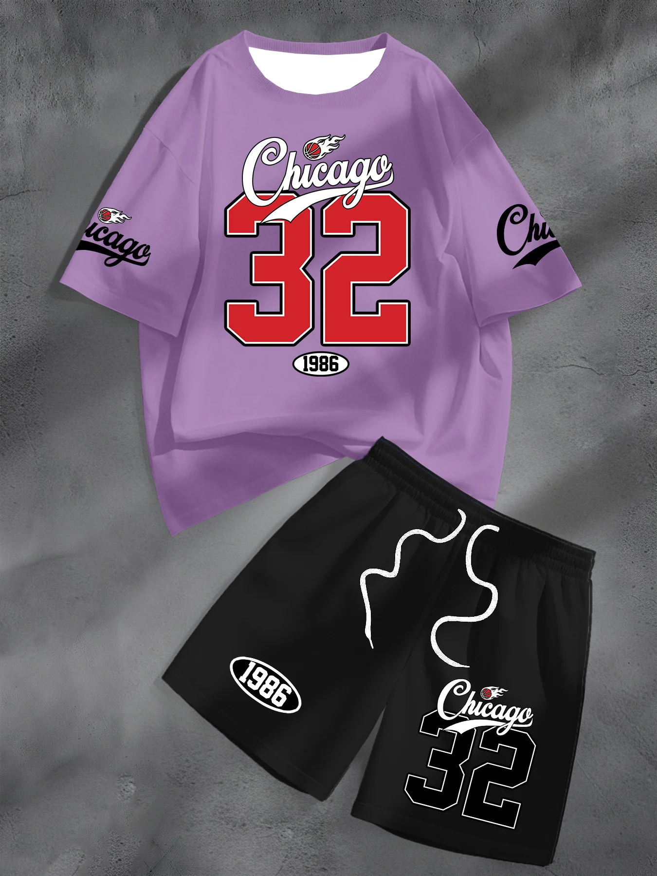 Summer Men's Chicago NO.32 Casual  Short Sleeve T-Shirt And Shorts 2 Pieces Set Sport Women's T-shirt + Shorts Set