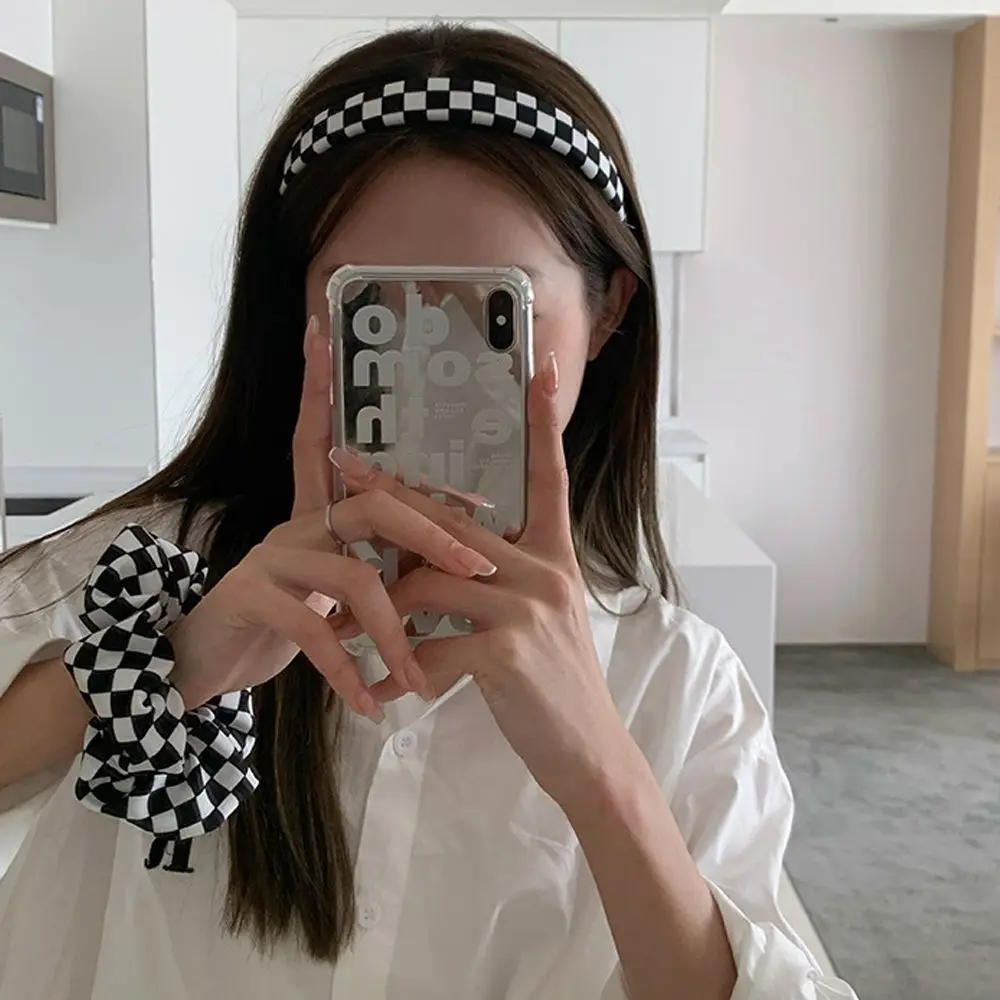 Trendy Sweet Grid For Girls Non-slip Head Wrap Ponytail Holder Korean Style Scrunchies Checked Hairbands Women Hair Hoop