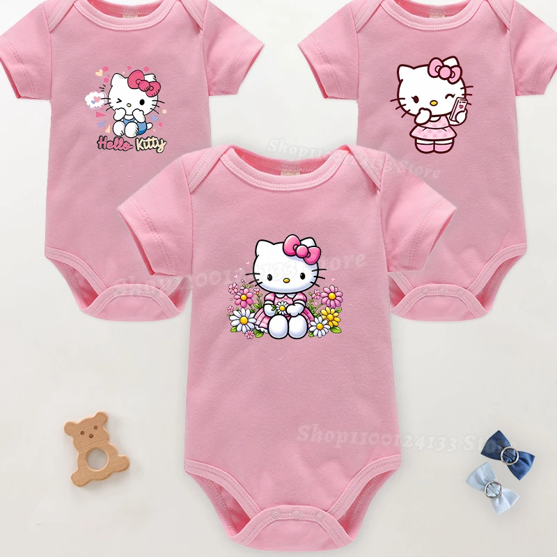 

Хлопковый комбинезон для новорожденных Hello Kitty для девочек Sanrio, милый аниме-принт, одежда для младенцев от 3 до 24 месяцев, безопасный мягкий детский комбинезон Kawaii, боди
