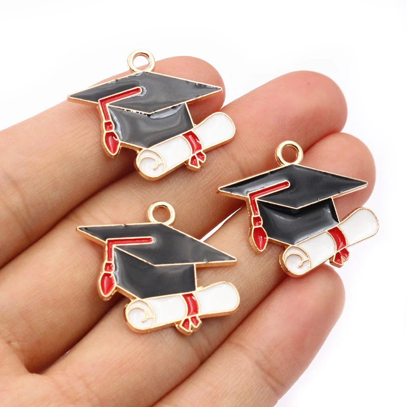 10Pcs 23x27mm Enamel Graduation Hat Charms Pendant for Necklaces Earrings DIY Jewelry Making Decorations Accessories