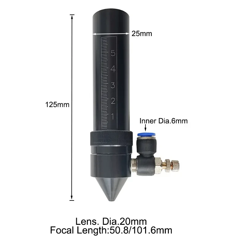 Imagem -02 - Air Nozzle For Laser Head Co2 Laser Engraving Cutting Machine Engraver Output Lens Dia 20 mm Distância Focal 508 635 101 mm