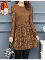 Hot Sales Women Winter Spring Retro Vintage Loose Warm Velvet Peplum Tops Hollow Out Black Lace Long Tunic Basic Shirt Blouses