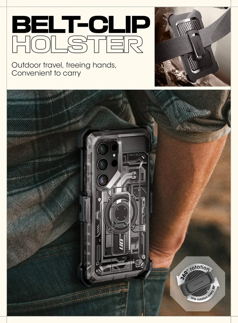 SUPCASE For Samsung Galaxy S24 Ultra Case UB Pro Full-Body Dual Layer Rugged Belt-Clip Phone Case with Built-in Screen Protector