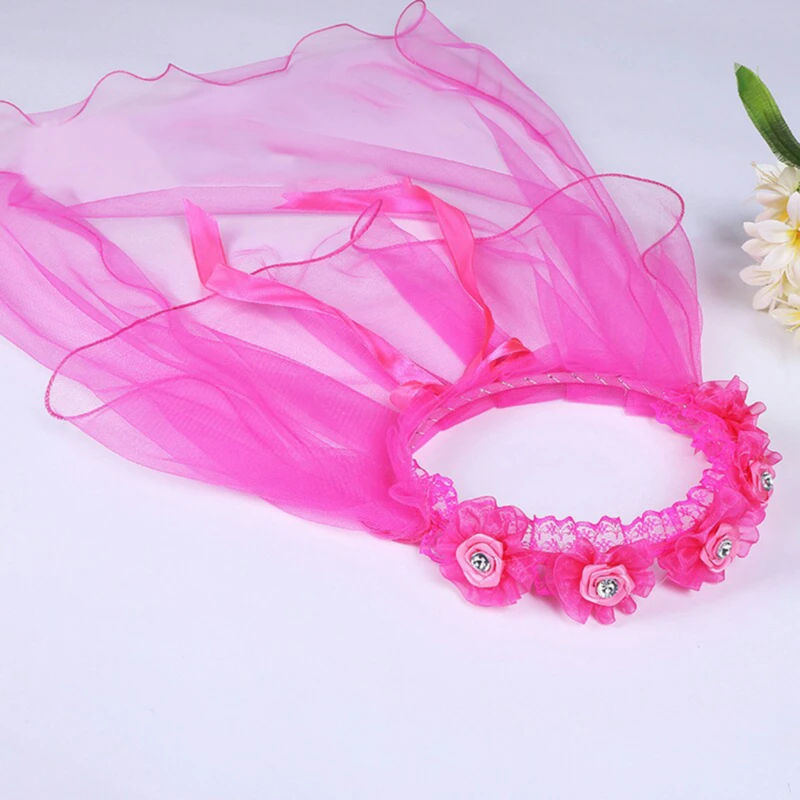 Kinderen Kleine Prinses Haarband Dubbele Lagen Tule Bruidssluiers Bloemen Garland Ruches Bloemen Kant Bruiloft Krans