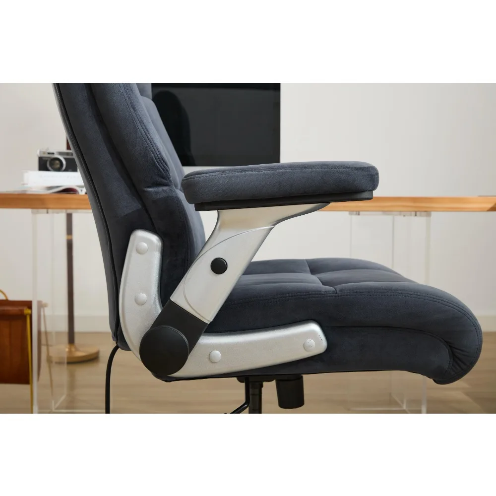كرسي مكتب كبير طويل القامة مع كرسي كمبيوتر تنفيذي من القماش قابل للتعديل مع مسند ذراع قابل للطي ثنائي الأبعاد وعجلات مطاطية هادئة