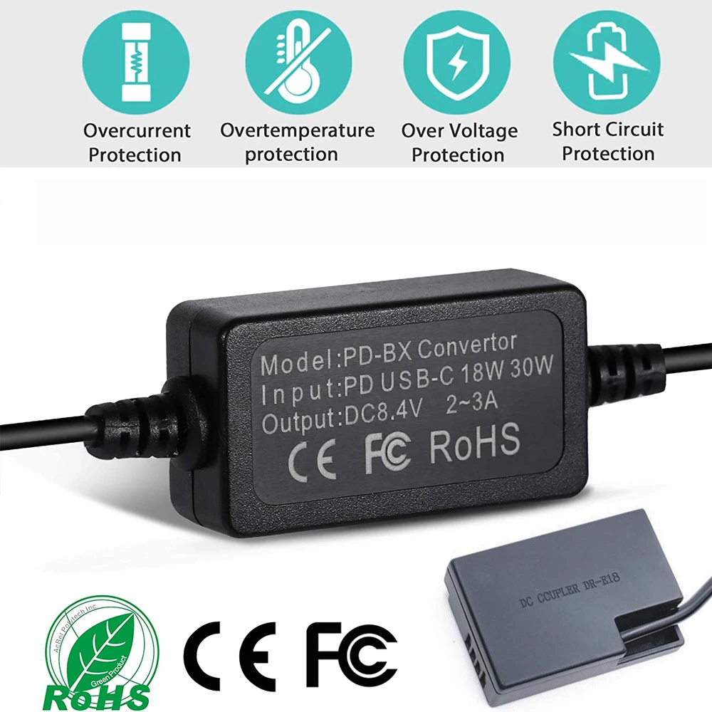 USB-C convertitore DR-E18 DC accoppiatore LP-E17 batteria fittizia per Canon EOS Rebel T7i T6i 750D 760D 8000D T6s KISS X8i 77D 200D 9000D