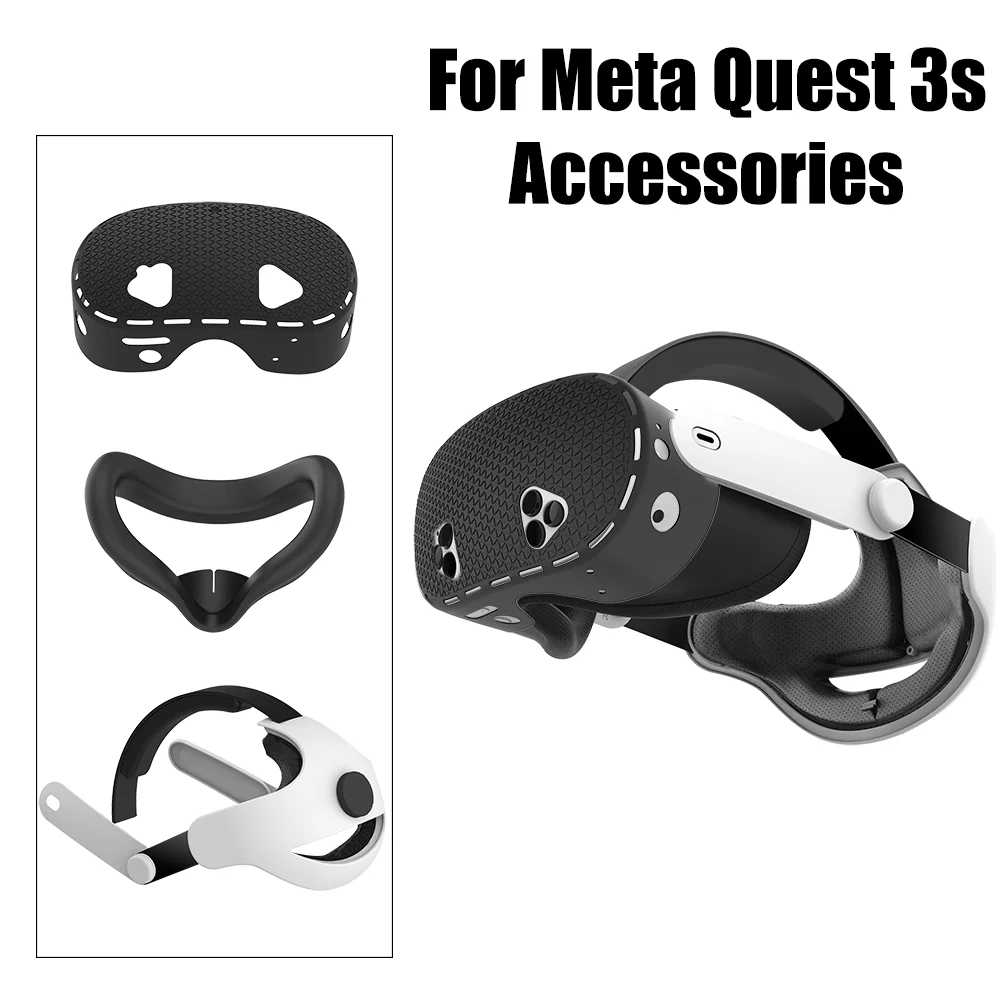 

For Quest 3S Upgraded Comfort Elite Head Strap Silicone Mask Front Cover VR Accessory Head Strap 3-in-1 for Meta Quest 3S