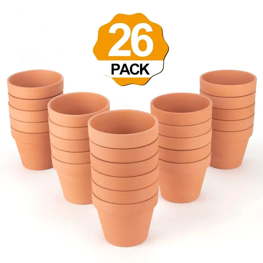 

Набор из 26 терракотовых горшков для рассады, глиняных керамических кашпо для кактусов, цветов и суккулентов, 4 размера