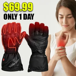 SNOW DEER Waterproof Motorcycle Gloves for Men Heated Motorbike Glove Leather Genuine with Rechargeable Battery Snow Biker Glove