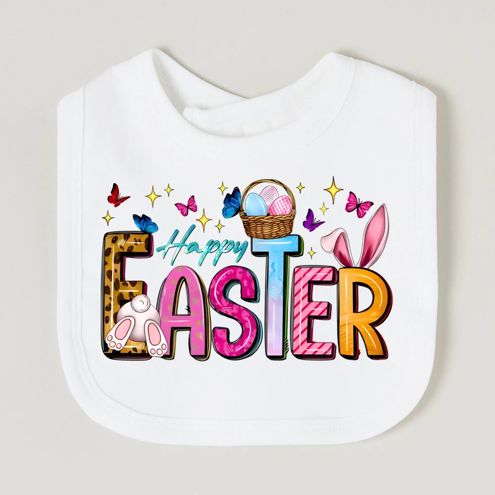 

Happy Easter Infant Saliva Towel Newborn Bunny Egg Pattern Print Bib Easter Day Printed Baby Cotton Bib Easter Best Gift