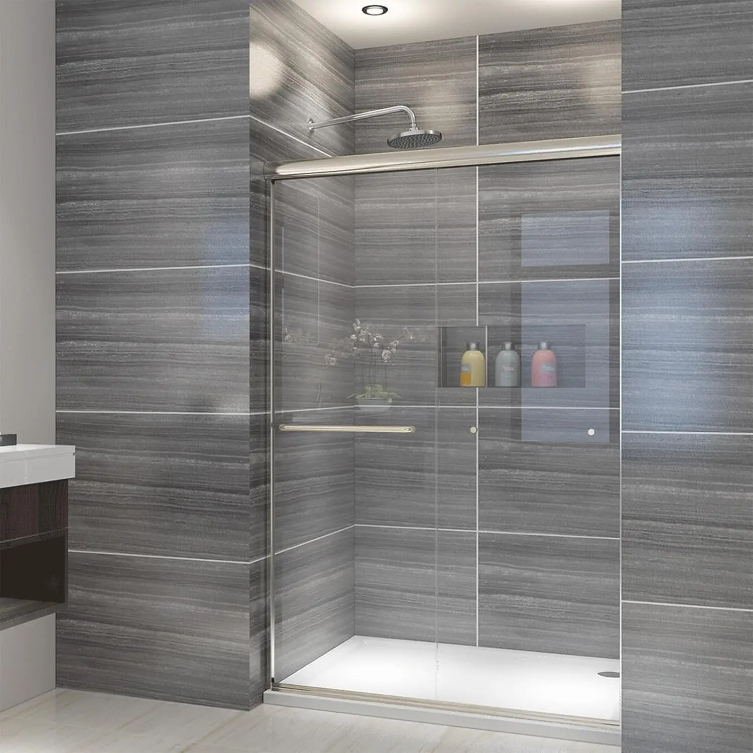 ELEGANT Showers 46.5 in.- 48 in. W x 72 in. H, Semi-Frameless 2 Bypass Sliding Shower Doors, 1/4 in. Shower Clear Glass Panel