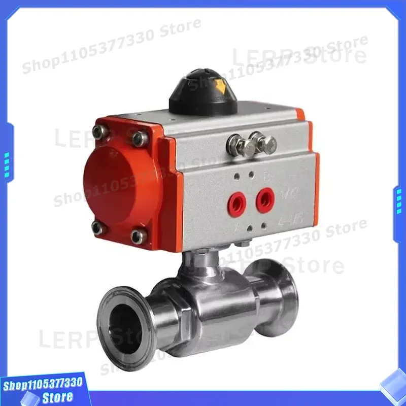 Food Grade Stainless Steel Pneumatic Ball Valve Two Way Sanitary Three Clip Quick Connection for Fluid Control System