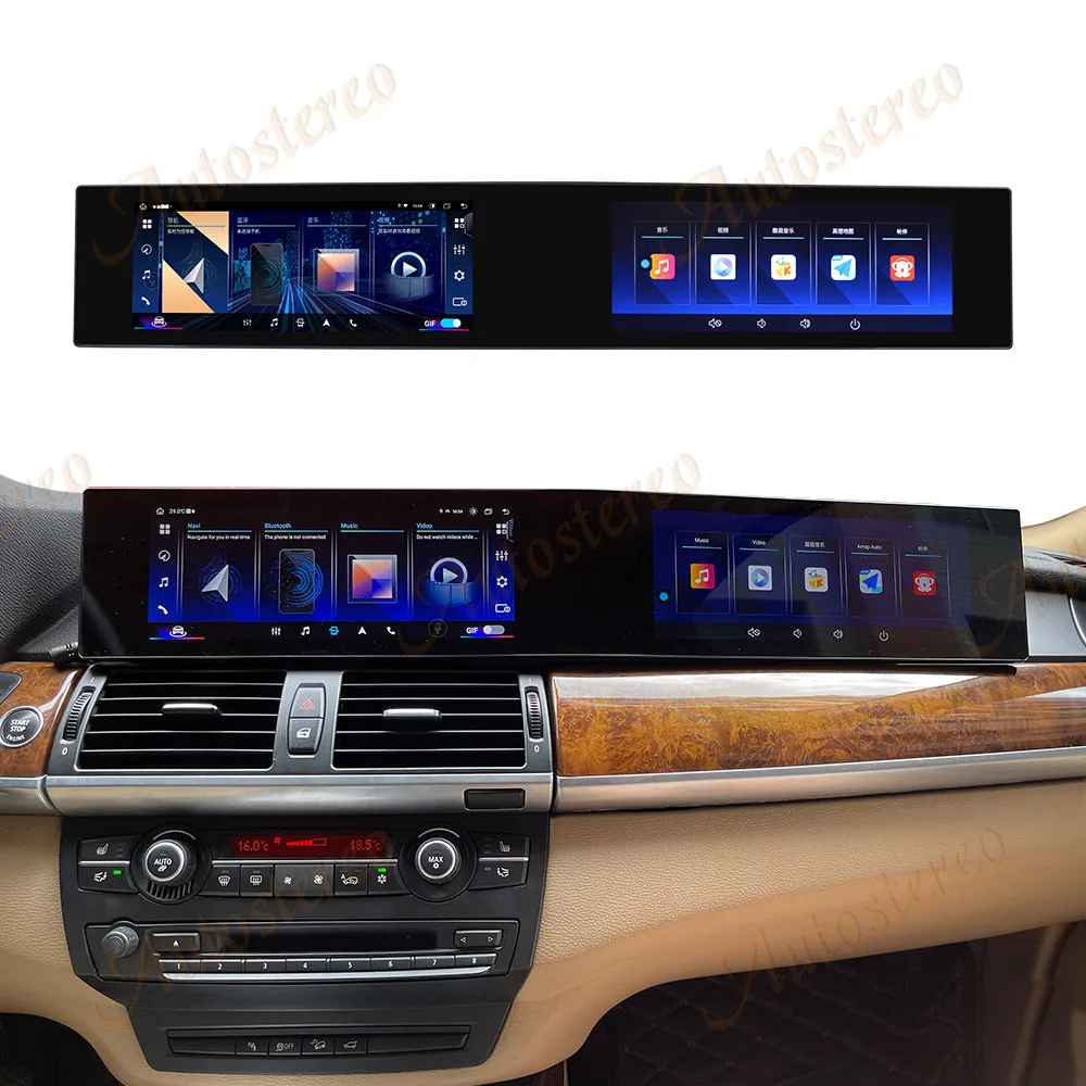

Двойной экран 23-дюймовый Carplay Android 14 для BMW X5 серии E70 X6 E71 Автомобильный мультимедийный плеер GPS-навигация Автомобильный радиоприемник