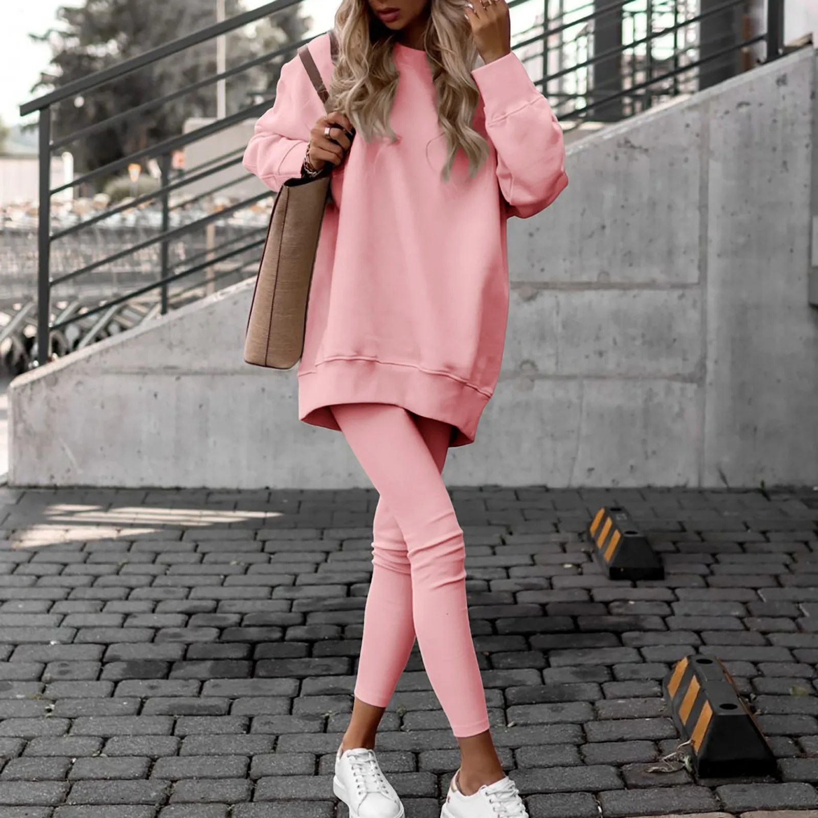 

Autumn Warm Loose Long Sleeve Sweatshirt Two Piece Sets Women Casual Sport Solid Color Sweatshirts Tops And Pants set Outfits