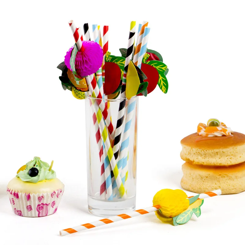 

10pcs Hawaiian Party Decors Umbrella Pineapple Flamingo Fruit Colorful Paper Straws Happy Summer Hawaii Birthday Party Suplies