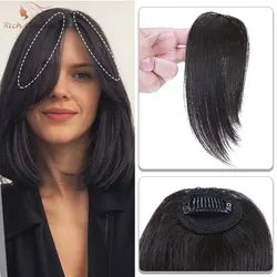 Extensions de Cheveux 100% Naturels avec Frange Latérale Ondulée, avec Partie Centrale, Style Français, 2 Pièces