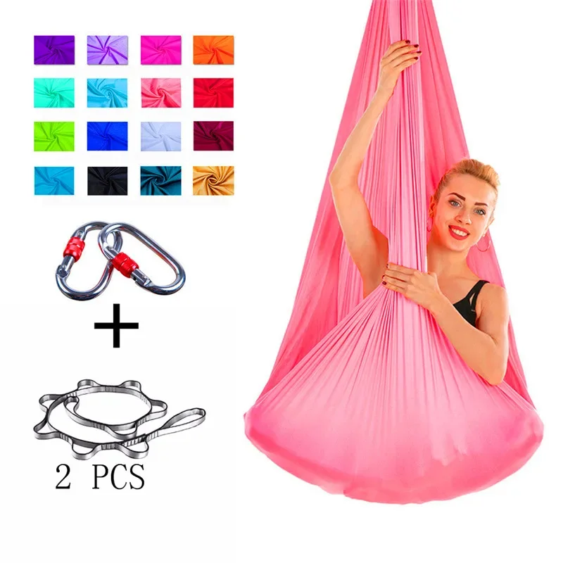 Stretch Fabric Full Set Flying-Aerial Yoga Hammock Fabric Swing Latest Multifunction Anti-Gravity Yoga Belts for Yoga Training