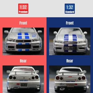 نيسان سكاي لاين JDM لعبة نموذج سيارة للأطفال دييكاست سيارة خفيفة الوزن مصغرة وصوت سحب للخلف مجموعة هدية للصبي 1:32 GTR R34 الأكثر مبيعا 6 R34 أفق مصغرة - No1