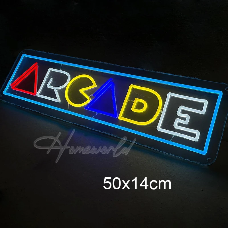 Arcade Neon Sign LED Game Room Handle Neon Light Wall Decor Gamer Teen Shop Internet Cafes USB port Party Birthday Gift