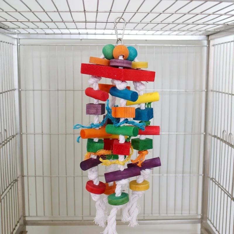 

New Parrot Toys Colorful Wooden Bird Supplies Wooden Block Medium and Large Parrots Bite Toys Birds in Stock