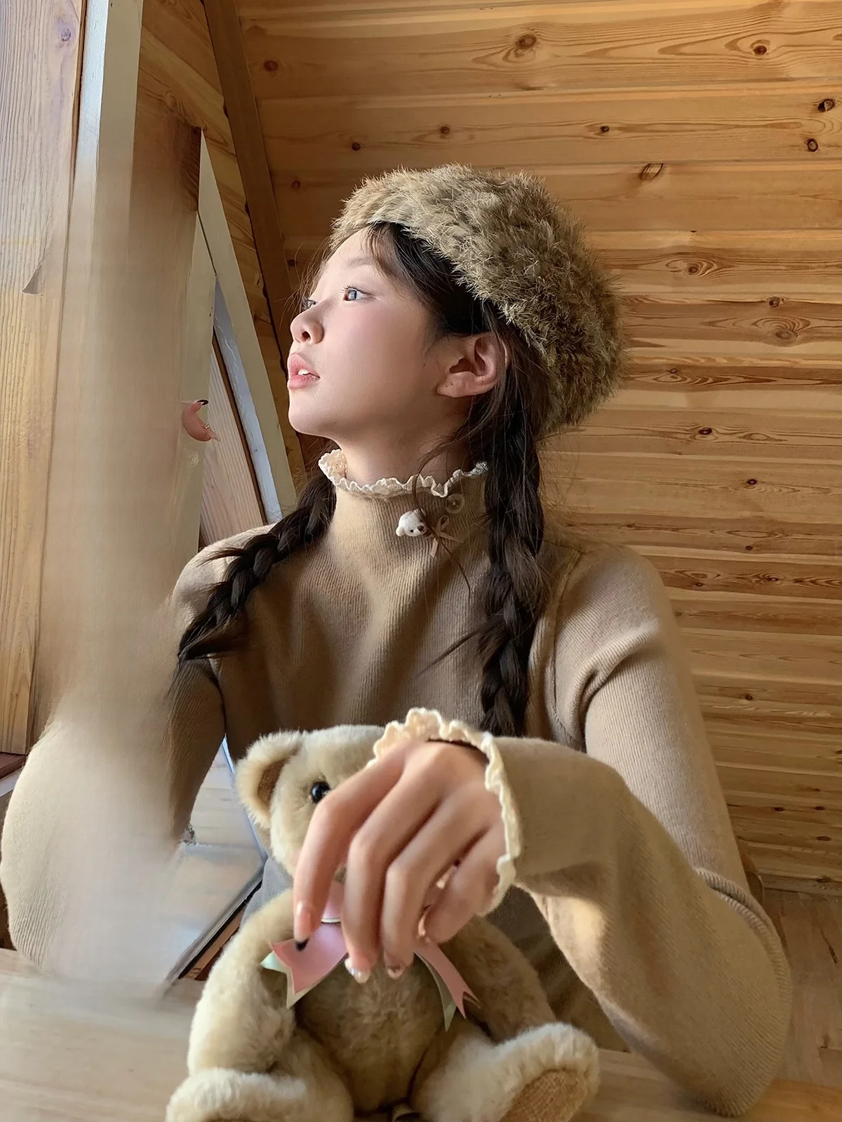 

Женская вязаная кофта Bibibency с высоким воротником, свободного кроя, с длинными рукавами, для весны, осени и зимы, милый базовый топ для ношения под одеждой