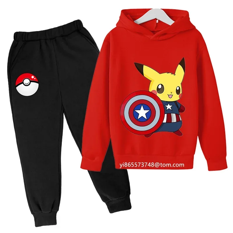 Kawaii Pokemon Hoodie Set Kids Sonic Sweatshirts Children Sports Pikachu Baby Boy Clothes Tops Girls Clothing Marios Clothes