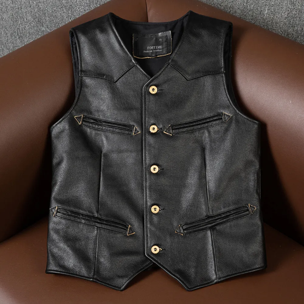 Cabbage price loses money bison leather first layer genuine leather vest leather vest western denim large size