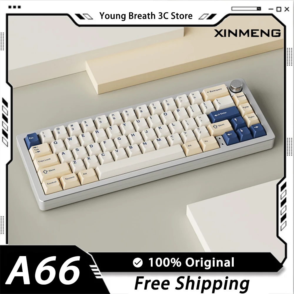 

XINMENG A66 Mechanical Keyboard Three Mode Wireless Aluminium Alloy Hot Swap Gaming Keyboard Multifunctional Knob Pc Gamer Gifts