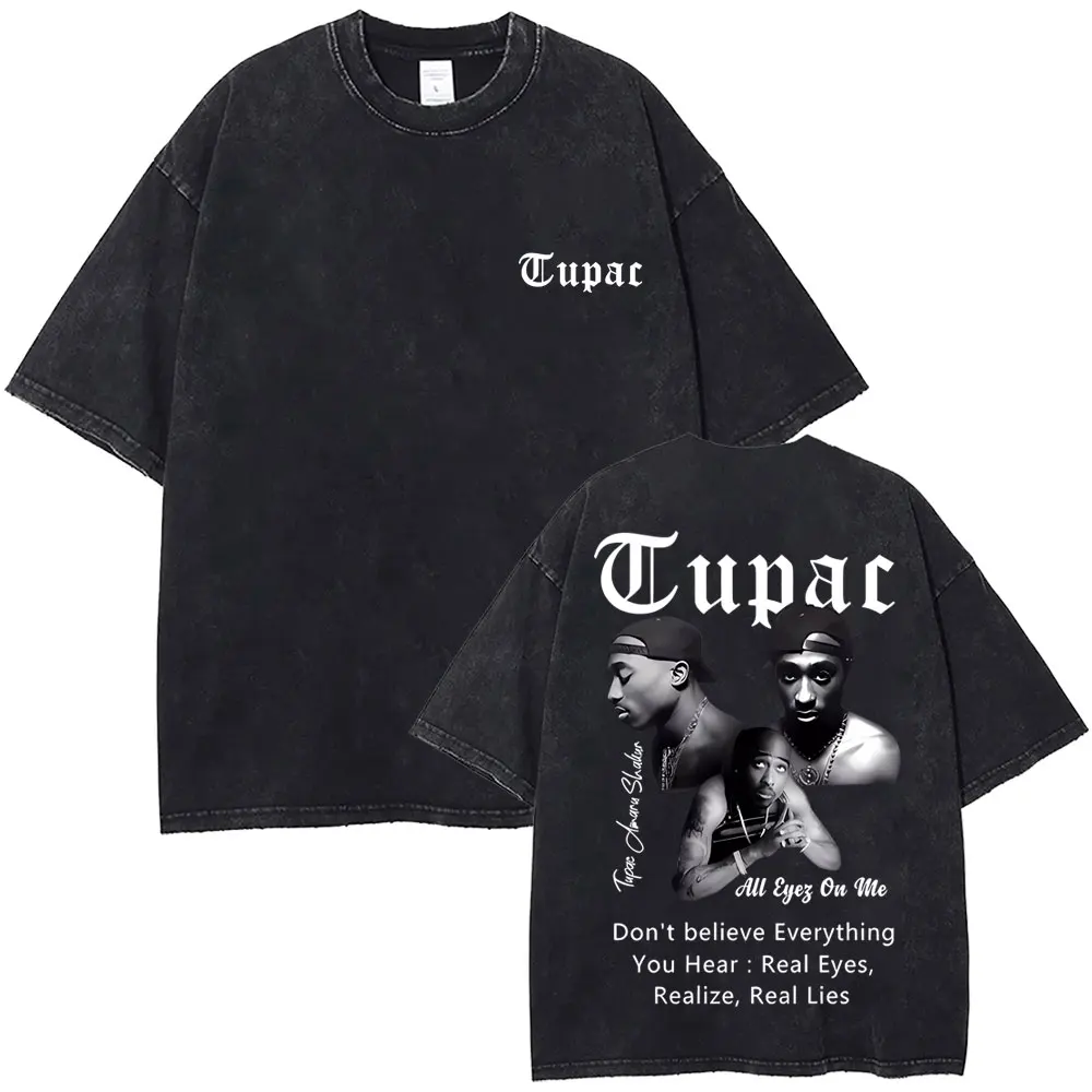 

Washed Vintage Rapper Tupac 2pac Shakur All Eyez on Me T Shirt Men Women Hip Hop Retro Oversized T-shirts Men's Fashion Tshirt