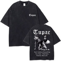 Washed Vintage Rapper Tupac 2pac Shakur All Eyez on Me T Shirt Men Women Hip Hop Retro Oversized T-shirts Men's Fashion Tshirt