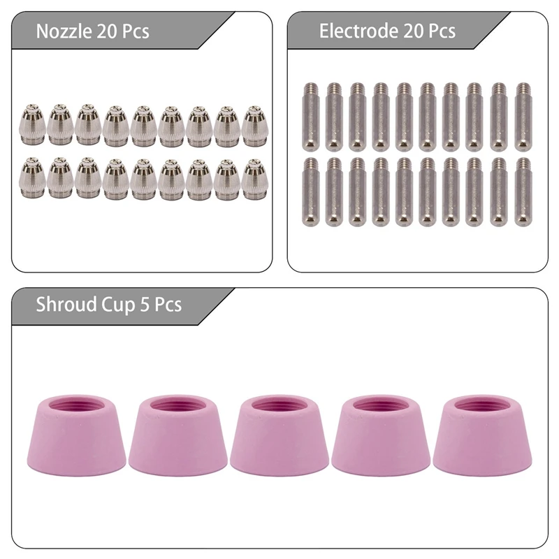 45PK Plasma Cutter Torch Consumables Electrode Nozzles Cups Kit For AG-60 SG-55 WSD-60 Fit CUT-60 LGK-60 Plasma Cutter