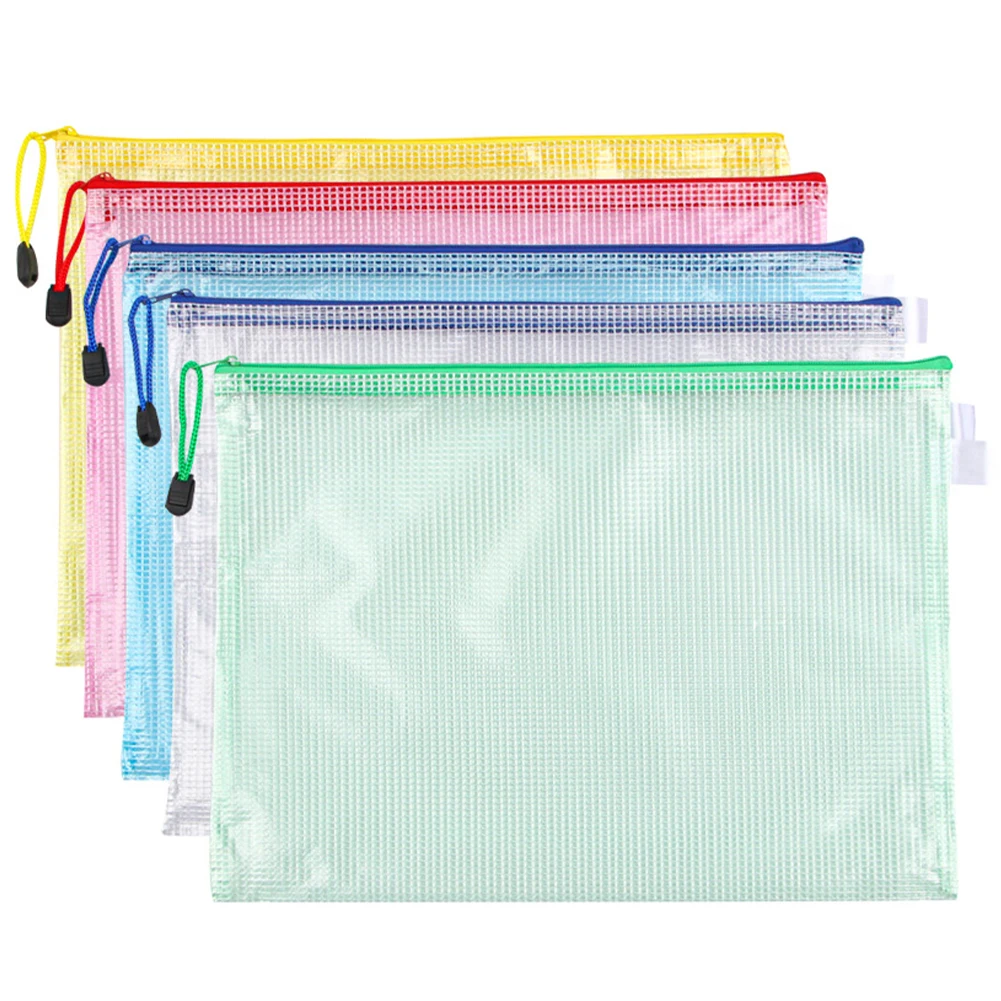 

5 pcs Mesh Zipper Bag Waterproof Cross Stitch PVC Mesh Zip File Bag Zipper Mesh Document Pouch for Cross Stitch Projects