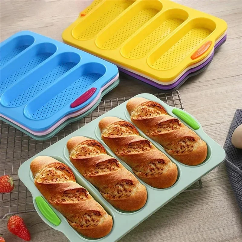 

Baking Mold Food Grade 4 Grids Baguettes Silicone Mould Tray Anti-scalding Non-stick Bread Cake Molds Kitchen Tool Accessories