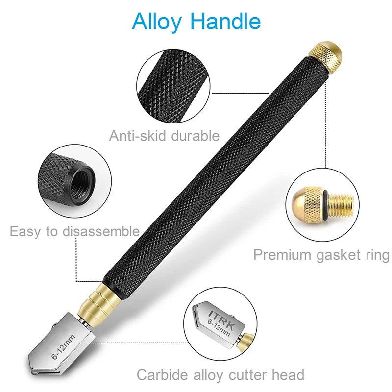Glass Cutter 2-20mm with Glass Cutting Oil Glass Cutter Pencil Style Oil Feed Carbide Tip for Mirror Tile Mosaic