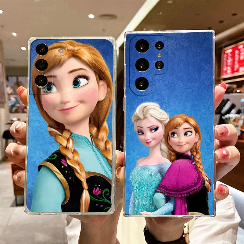 Disney Princess Frozen Transparent Phone Case For Samsung S23 S22 S21 S20 FE Ultra Pro Lite S10 S10E S9 S8 Plus 5G Cover