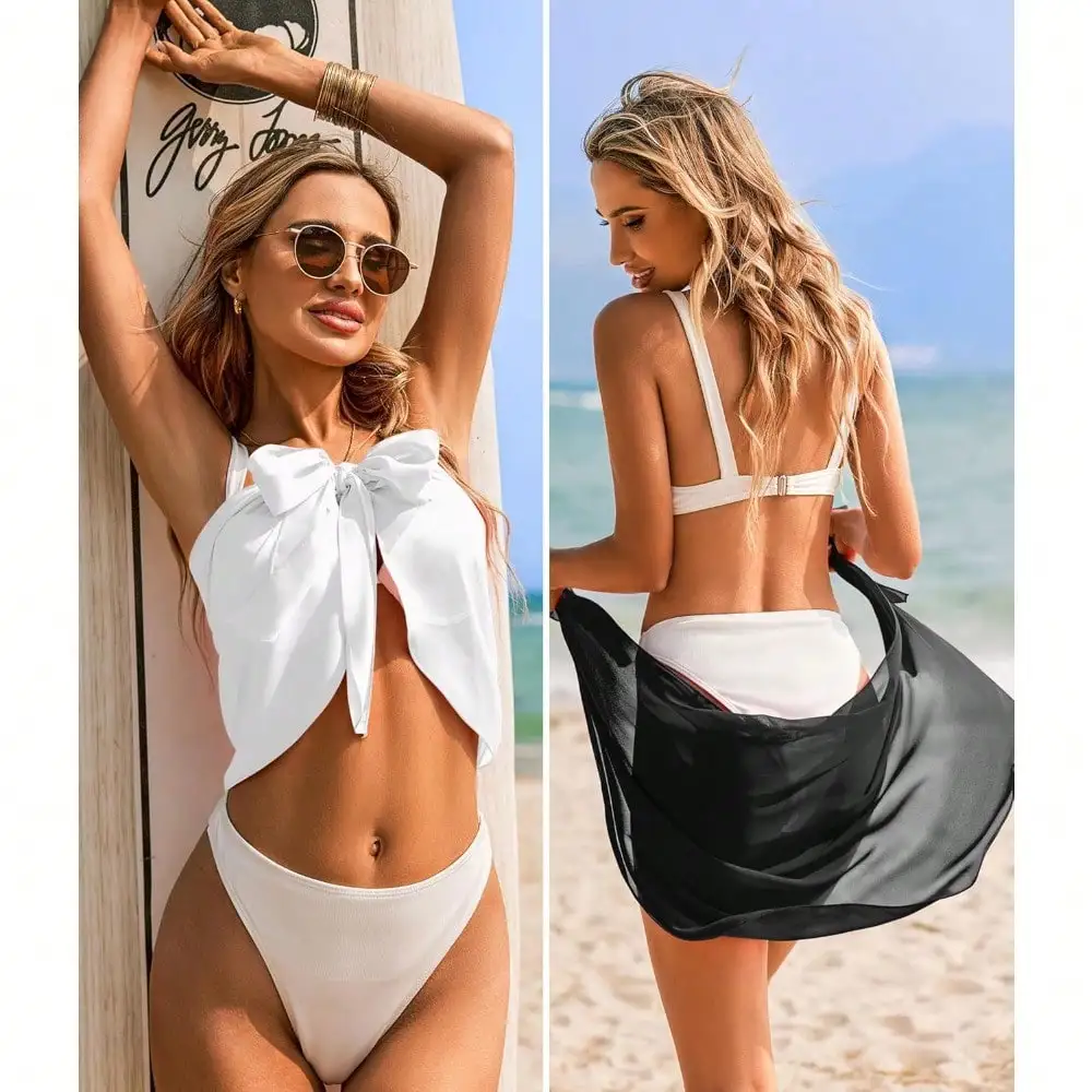 

Women Sheer Chiffon Beach Sarong Wrap Tie Side Short Cover Up Skirt Summer Bikini Swimwear Accessory