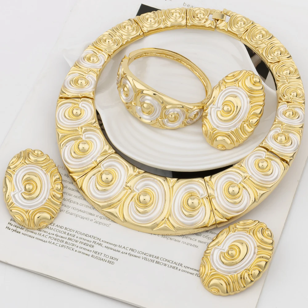 

Gold Plated Ring Bracelet Set Nigeria Earrings Dubai Jewelry Set Women Necklace Pendant Africa Luxury Jewelry Wedding Party Gift