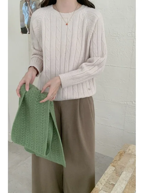 Lazin Knitted Sweater round Ne Loose Top ort Sle Autumn Winter Warm Thiened Knitting Wool Blend Commute Sle